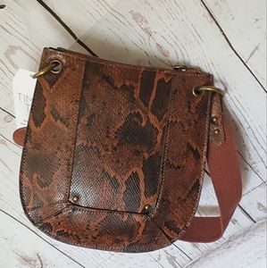 Time and Tru recycled materials vinyl Bentley crossbody bag brown snakeskin